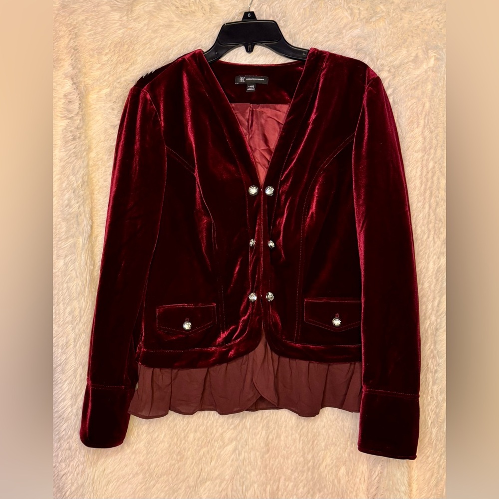 INC International Concepts Deep Burgundy Velvet Blazer with Decorative Buttons